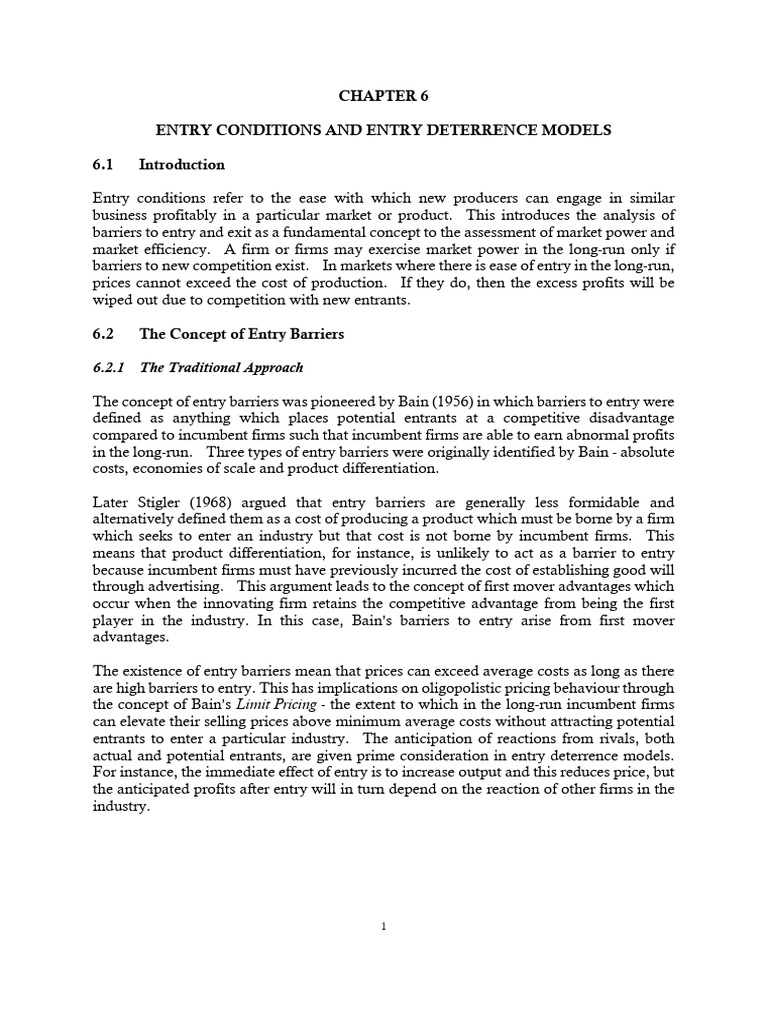 Entry Conditions and Models CH 6n | PDF | Monopoly | Profit (Economics)
