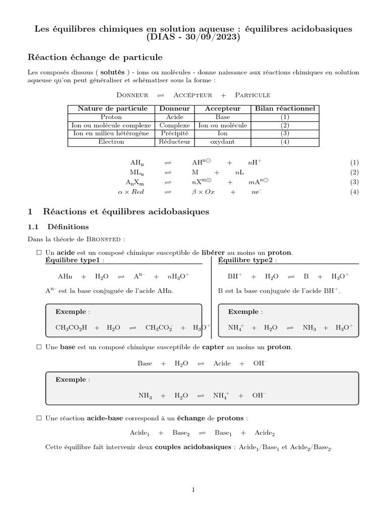 Équilibres acidobasiques en solution aqueuse | PDF | Acide | Ph