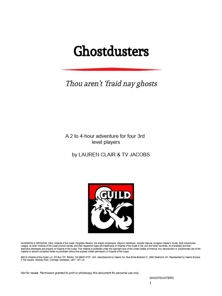 D&D Ghostbusters Adventure Guide | PDF | Wizards Of The Coast ...