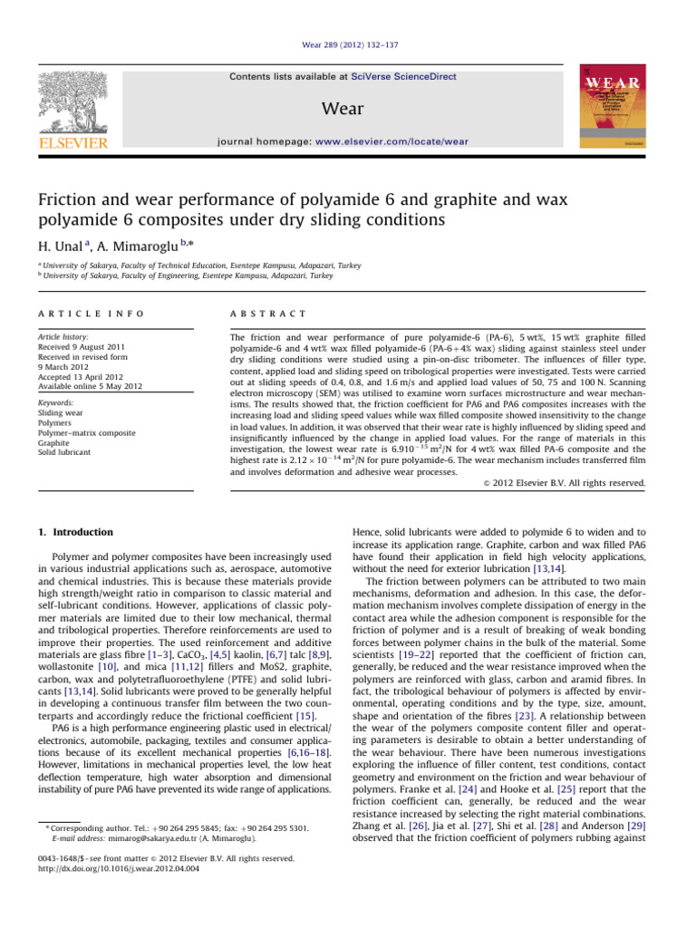 Friction and Wear of PA-6 Composites | PDF | Wear | Friction