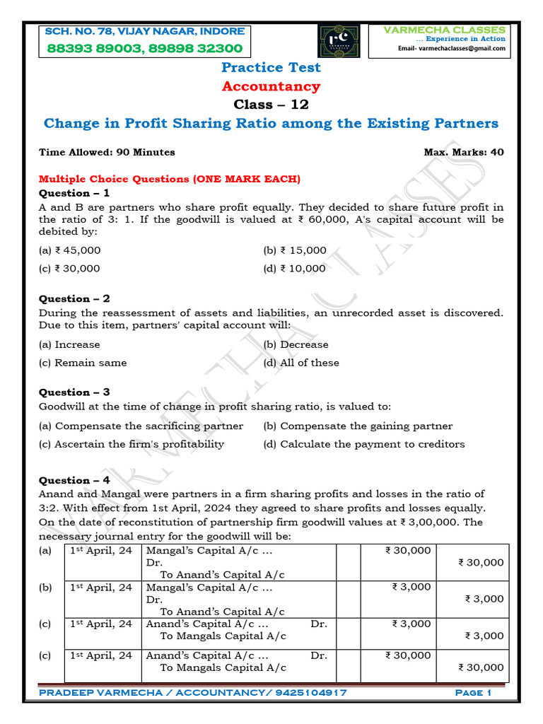 Change in Profit Sharing Ratio Test | PDF | Debits And Credits ...