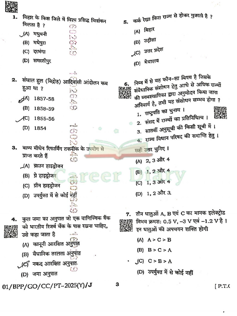 70th BPSC Re-Exam Question Paper (Hindi) | PDF