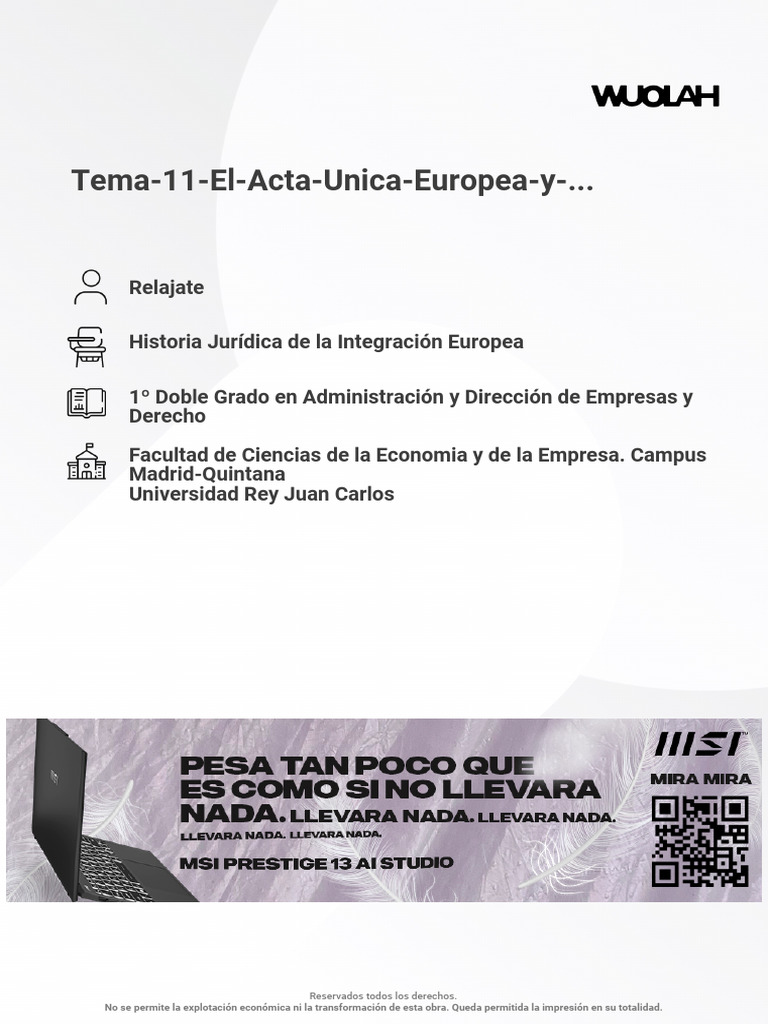 Wuolah Free Tema 11 El Acta Unica Europea y El Camino Hacia La Union ...