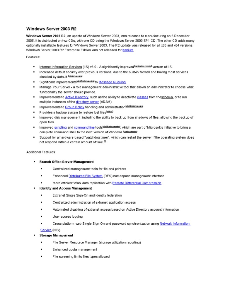 Overview of Windows Server 2003 R2 | PDF | Windows Xp | Windows Server 2003
