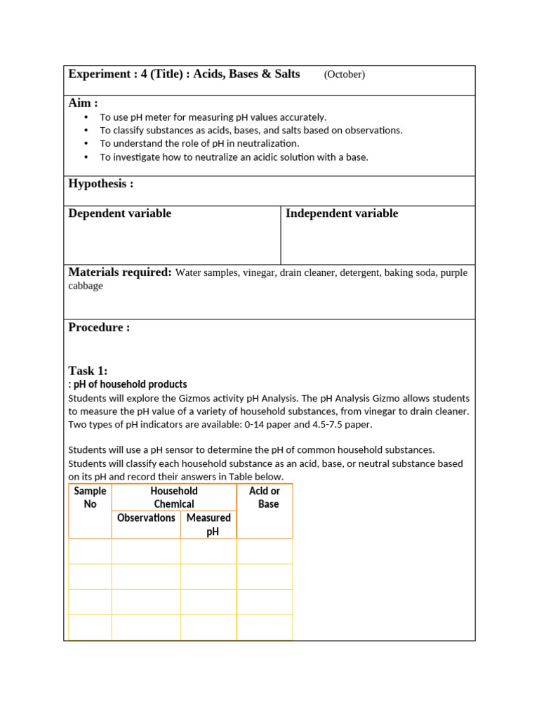 Lab Journal Acids Bases and Salts 24 25 | PDF