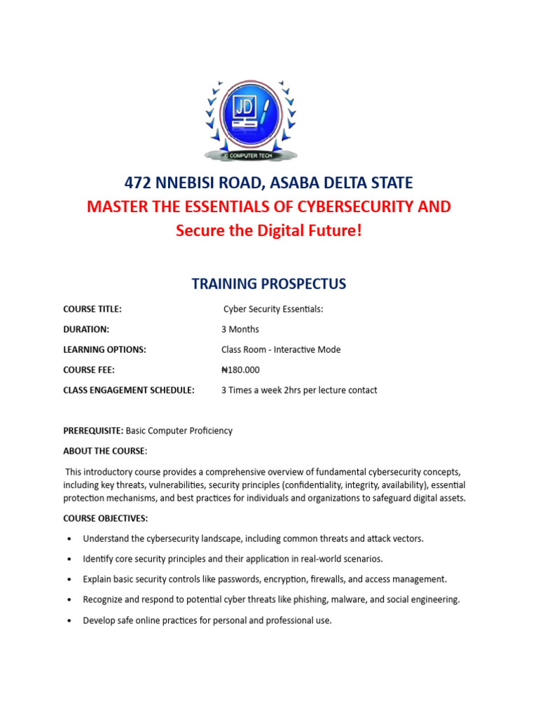 Cybersecurity Essentials Course in Asaba | PDF