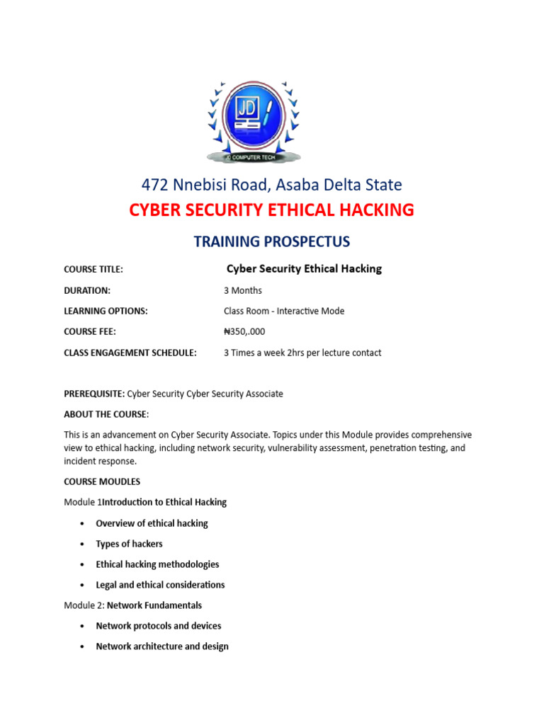 Cyber Security Ethical Hacking Prospectus | PDF | Security | Computer ...