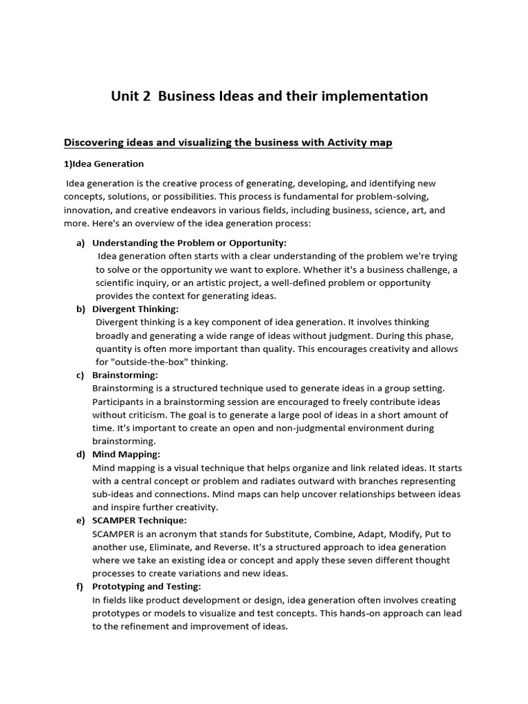 Business Ideas: Generation & Implementation | PDF | Brainstorming ...
