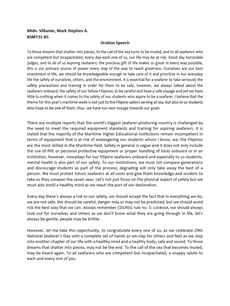 Oration Speech | PDF