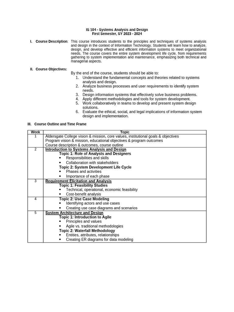 Systems Analysis and Design Course Overview | PDF | Use Case | System