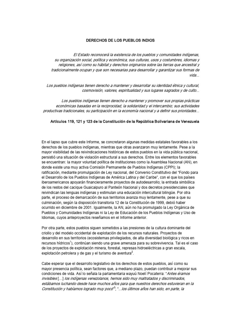 Derechos de los Pueblos Indígenas en Venezuela | PDF | Venezuela