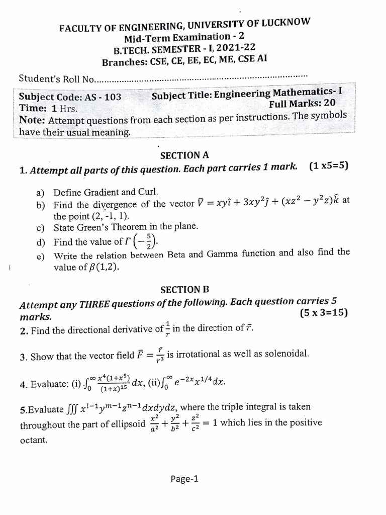 1st Sem Mid Sem Papers University of Lucknow | PDF | Modulation | Optics