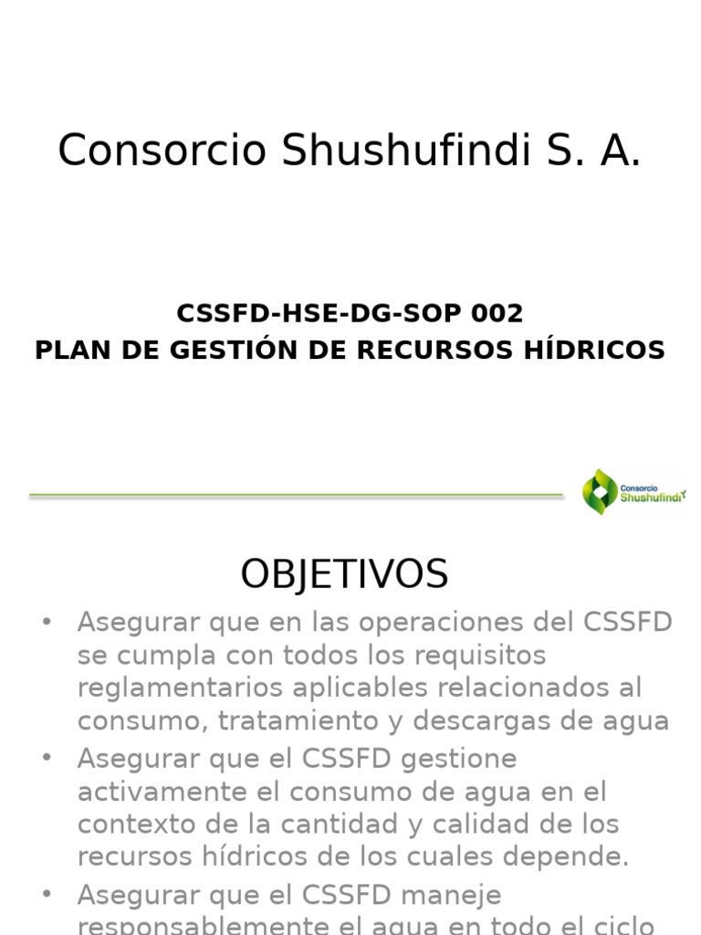 Plan de Gestión de Recursos Hídricos CSSFD | PDF | Agua | Recursos hídricos