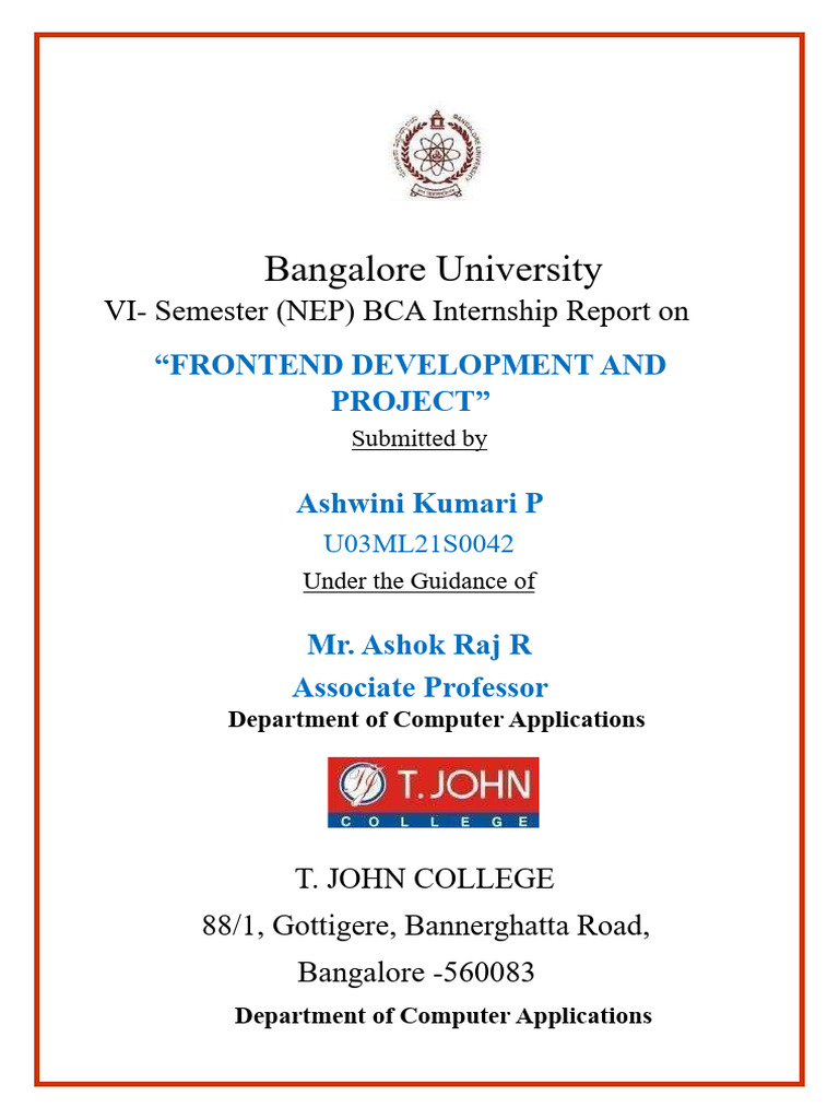 Ashwini Finaled Internship Report | PDF | Java Script | World Wide Web