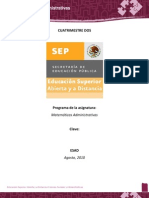 Programa Desarrollado Matemáticas Administrativas. Segundo Cuatrimestre. Administración Empresas Turísticas ESAD