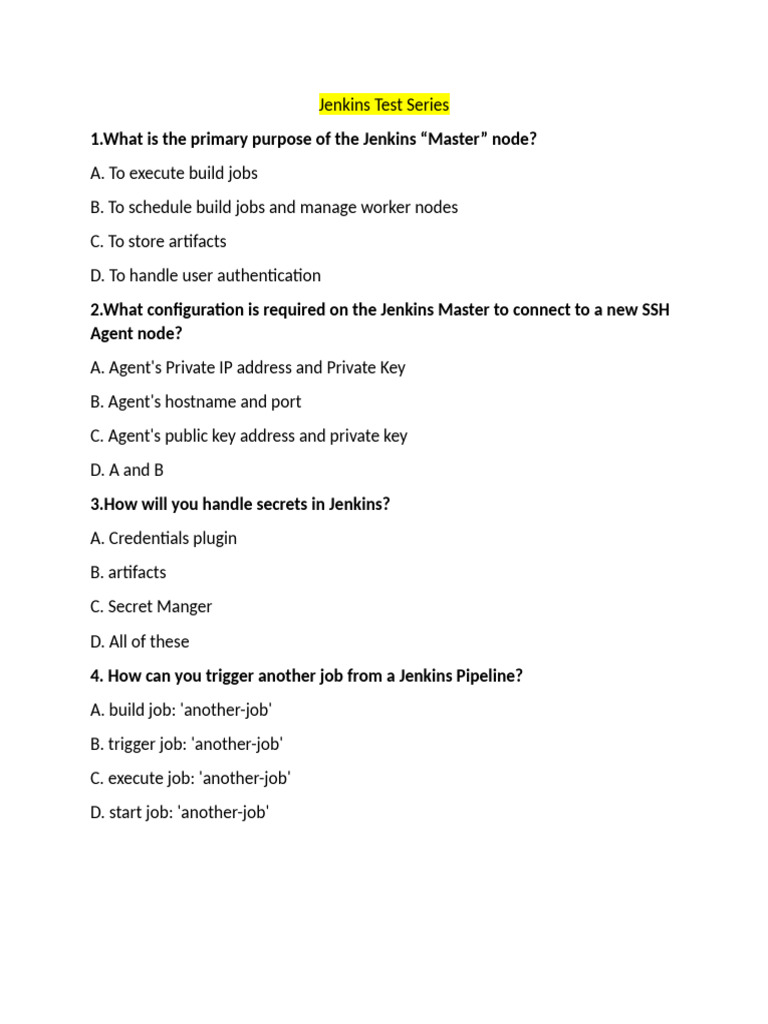 Jenkins Test Questions and Answers Guide | PDF | Software | Computer ...