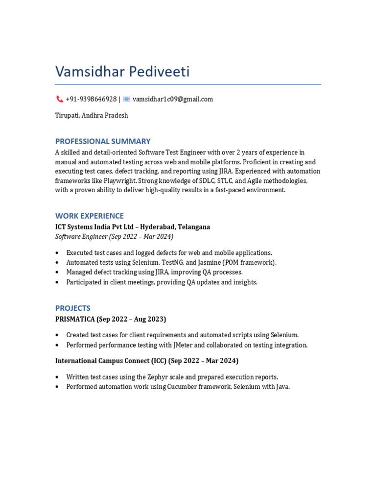 Software Test Engineer Profile | PDF