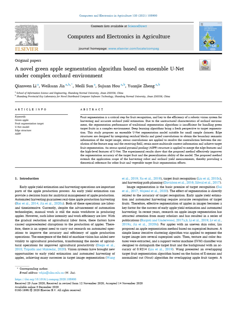 A Novel Green Apple Segmentation Algorithm Based On Ensemble U-Net ...