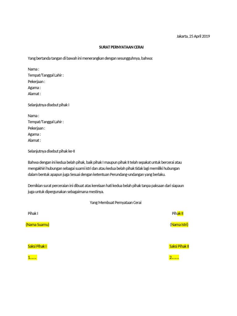 Contoh Surat Cerai | PDF