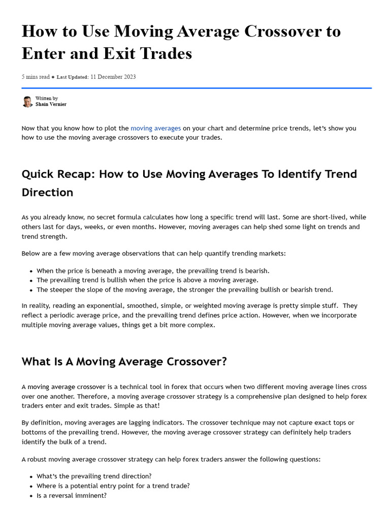6.how To Use Moving Average Crossover To Enter and Exit Trades | PDF ...