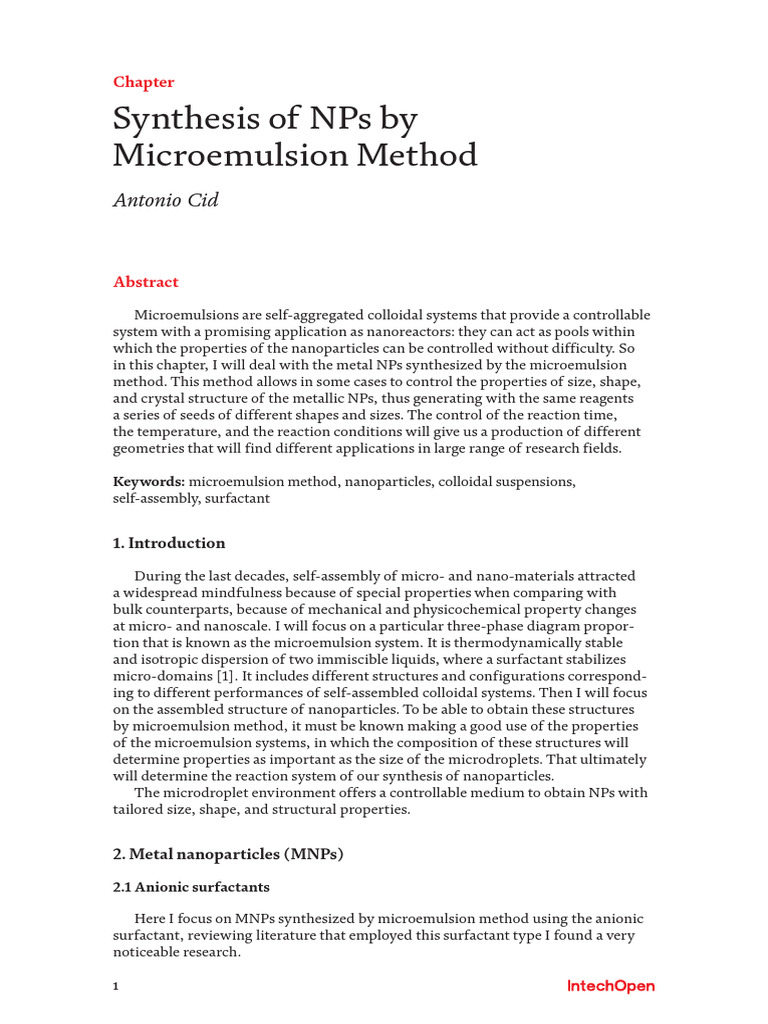 20.Synthesis of NPs by Microemulsion Method, Antonio Cid, Microemulsion ...