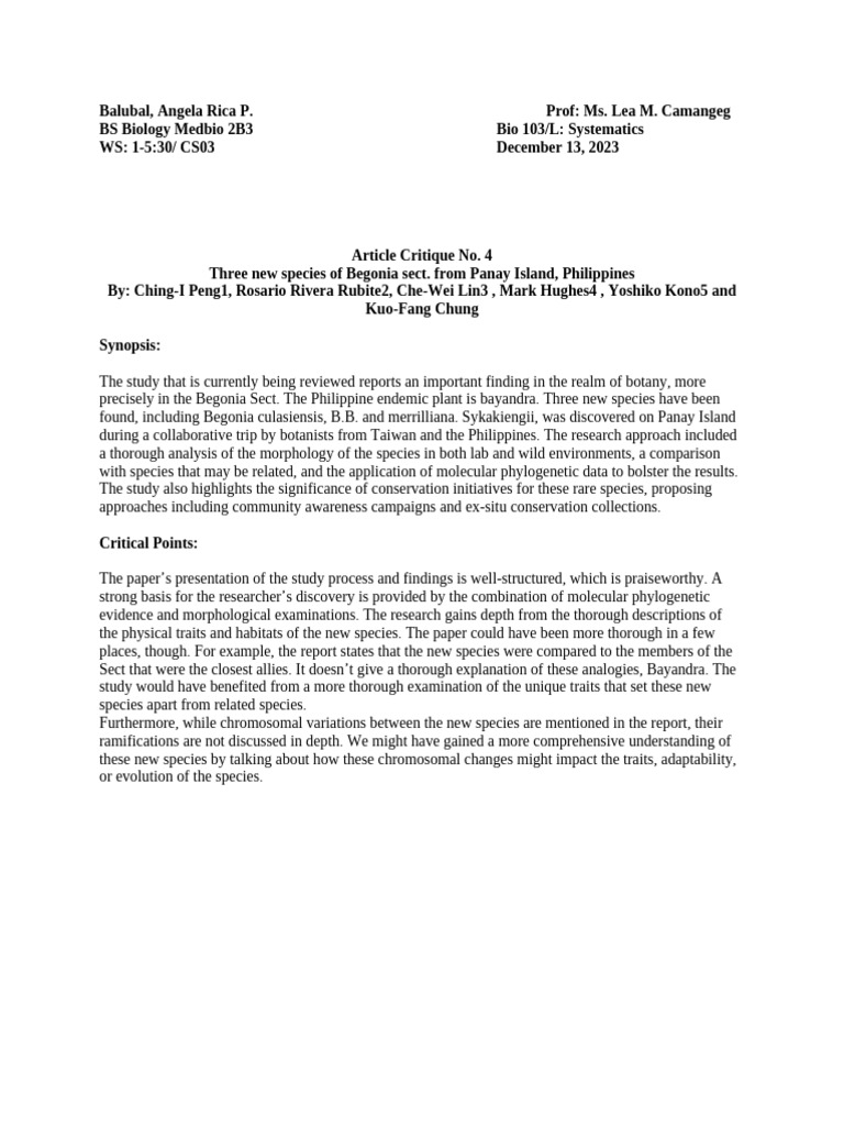 Article Critique | PDF | Species | Biology