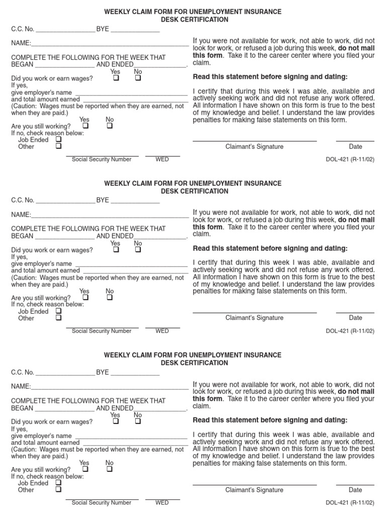 Weekly Unemployment Claim Form | PDF | Unemployment Benefits | Social ...