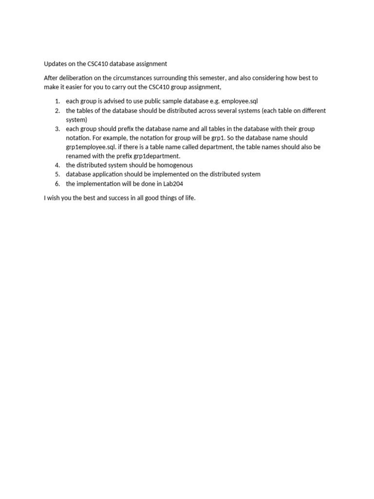 CSC410 Database Assignment Guidelines | PDF
