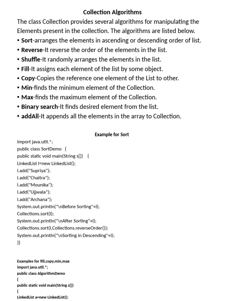 Java Collection Algorithms Guide | PDF | Algorithms And Data Structures ...