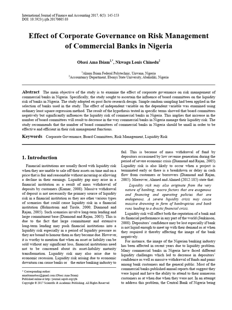 Effect of Corporate Governance On Risk Management | PDF | Banks ...