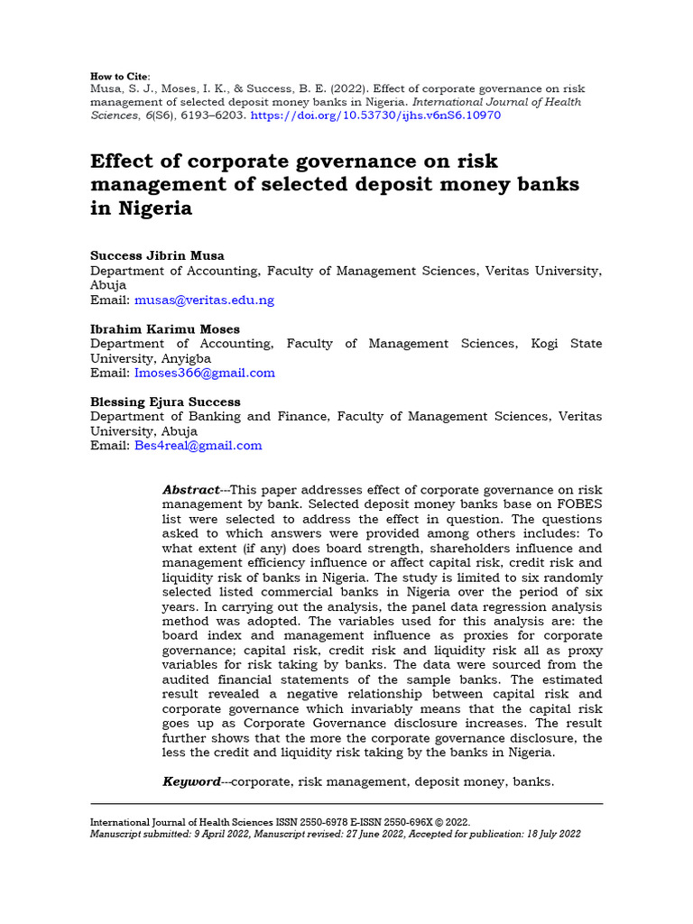 Impact of Corporate Governance On Risk Management | PDF | Corporate ...