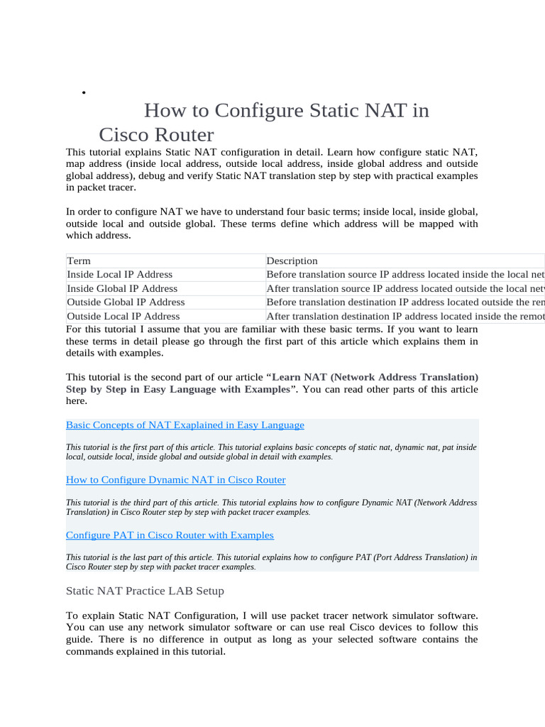 Static nat one to one pdf ip address router computing 