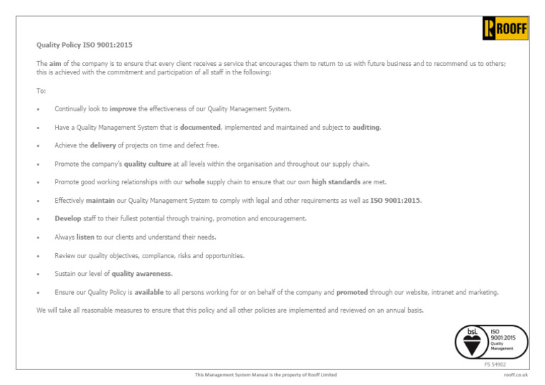 Quality Policy 9001 | PDF
