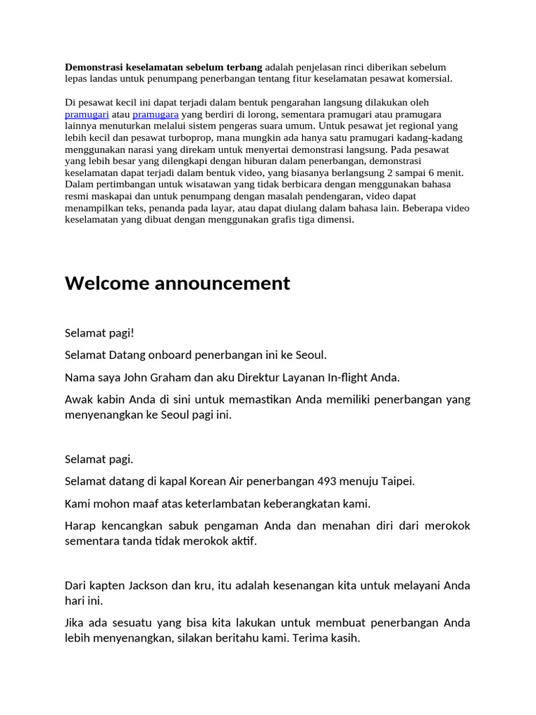 Pengumuman Keselamatan Penerbangan | PDF
