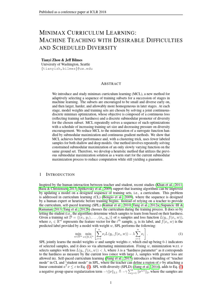 Minimax Curriculum Learning Method | PDF | Mathematical Optimization ...