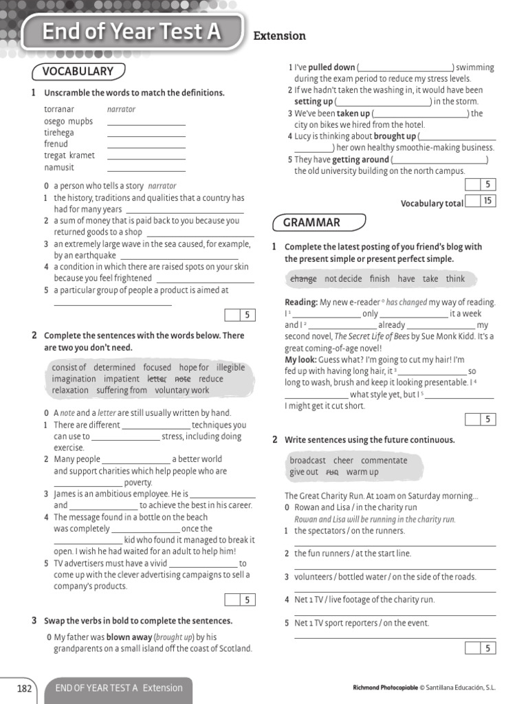 Vocabulary and Grammar Test Guide | PDF