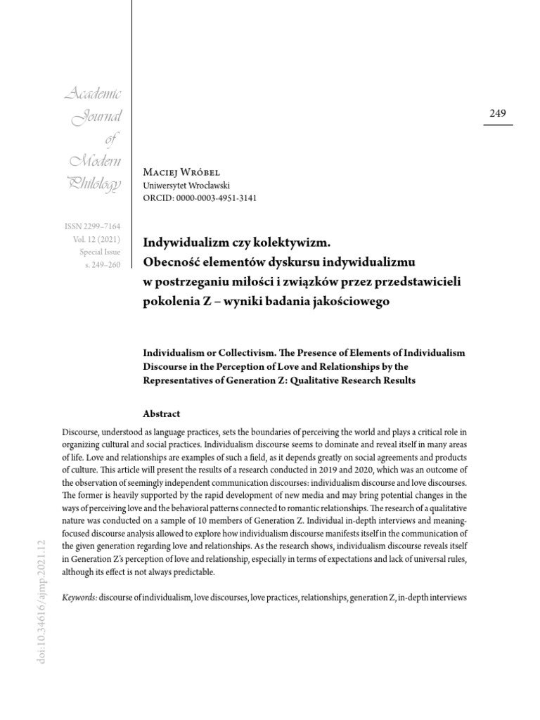 Indywidualizm Czy Kolektywizm. | PDF