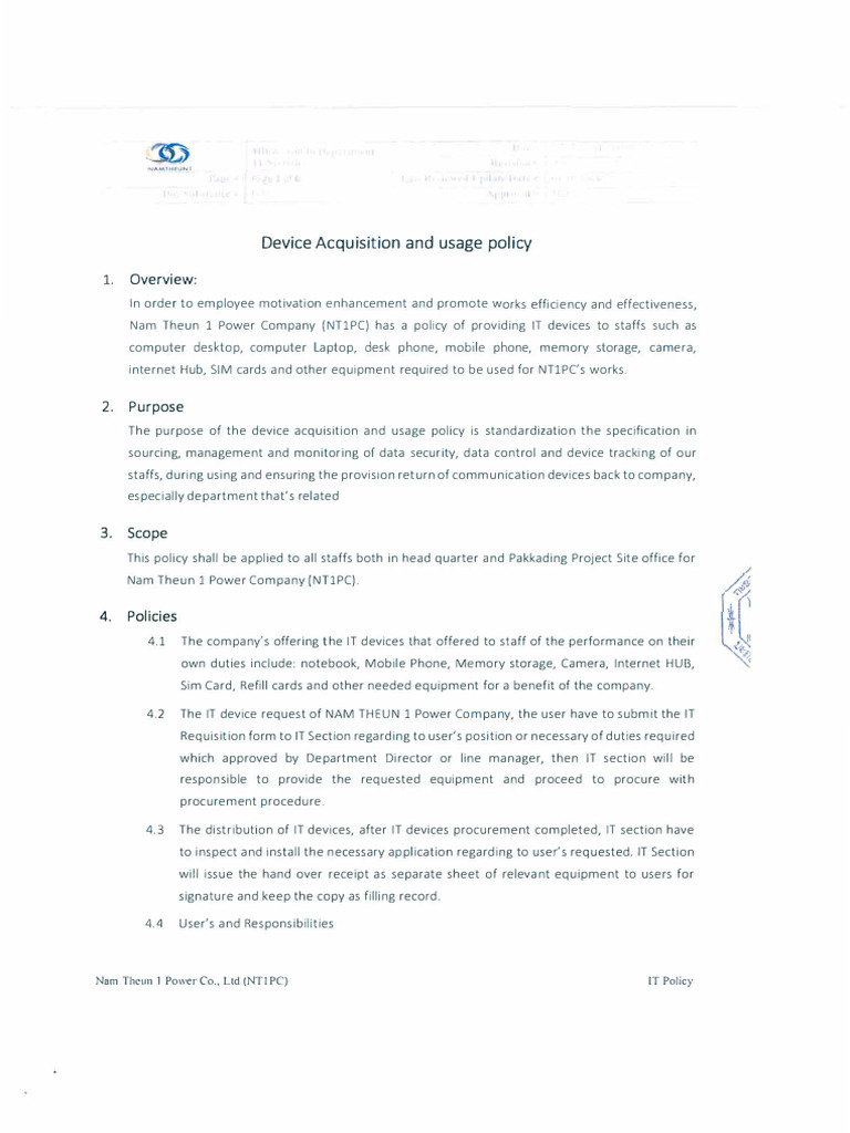 NT1PC Device Acquisition Policy Guide | PDF