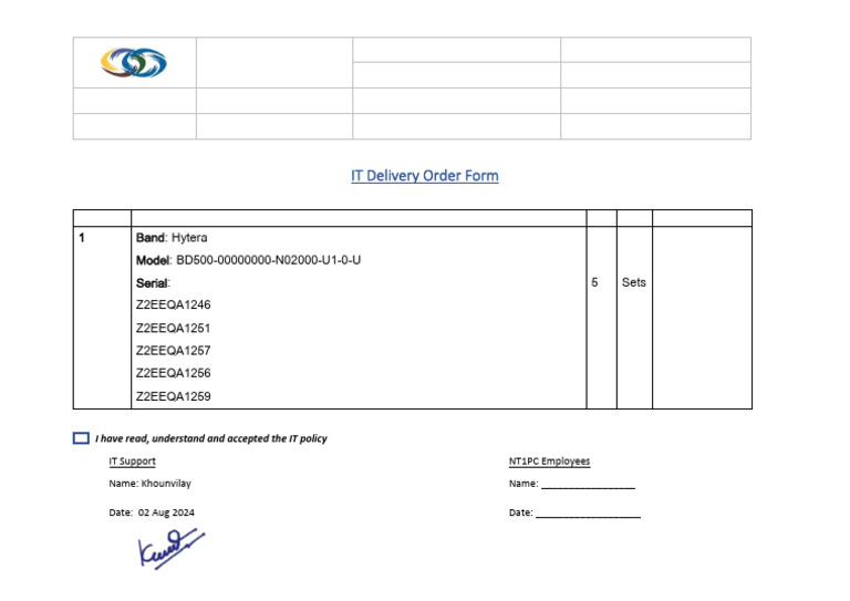 IT Delivery Order Form for Hytera Equipment | PDF