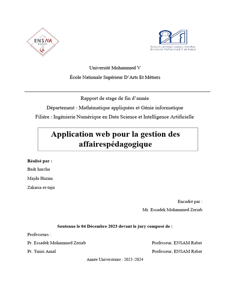 Application Web pour la Gestion Scolaire | PDF | Développement de ...