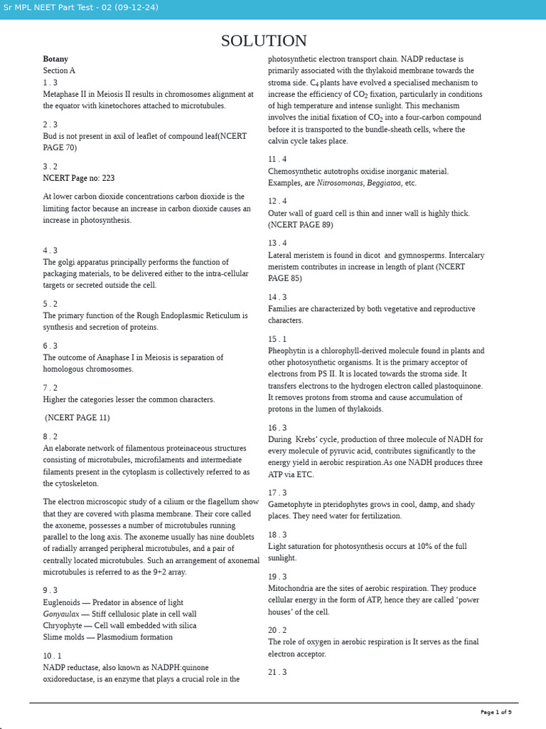 Key Concepts in Plant Biology and Meiosis | PDF | Cellular Respiration ...