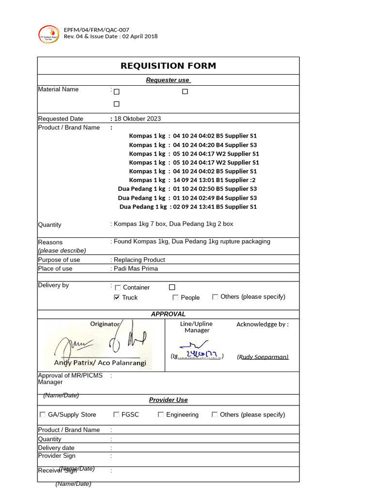 Material Requisition Form Template | PDF