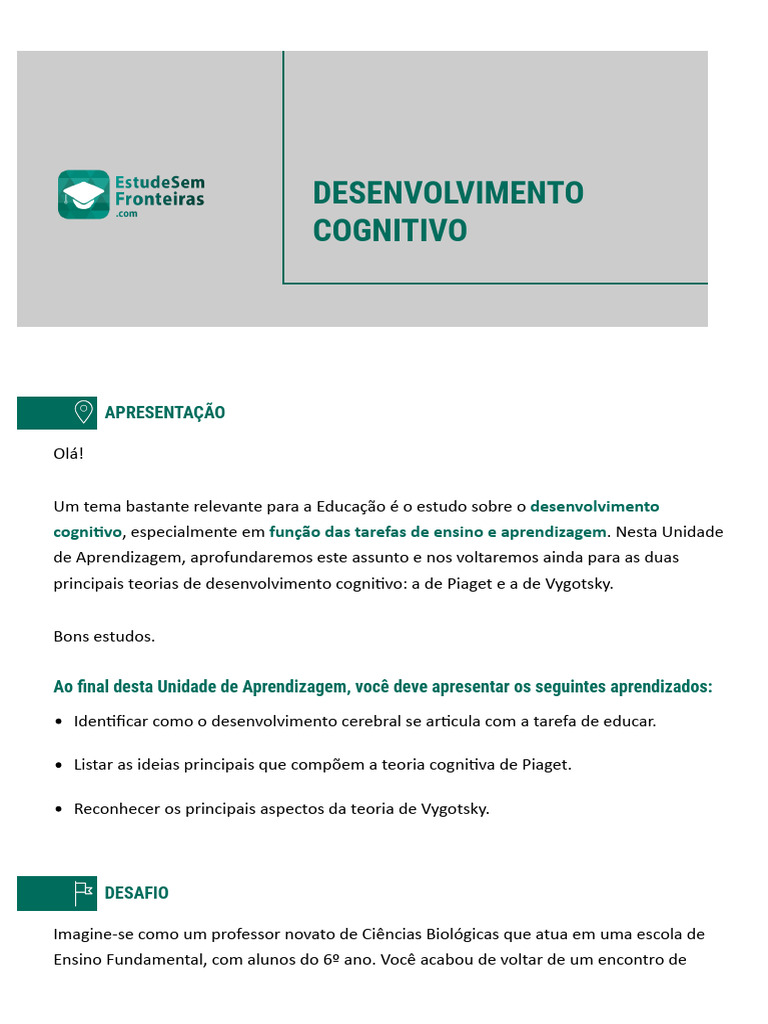 Teorias de Piaget e Vygotsky na Educação | PDF | Aprendizado | Neurociência