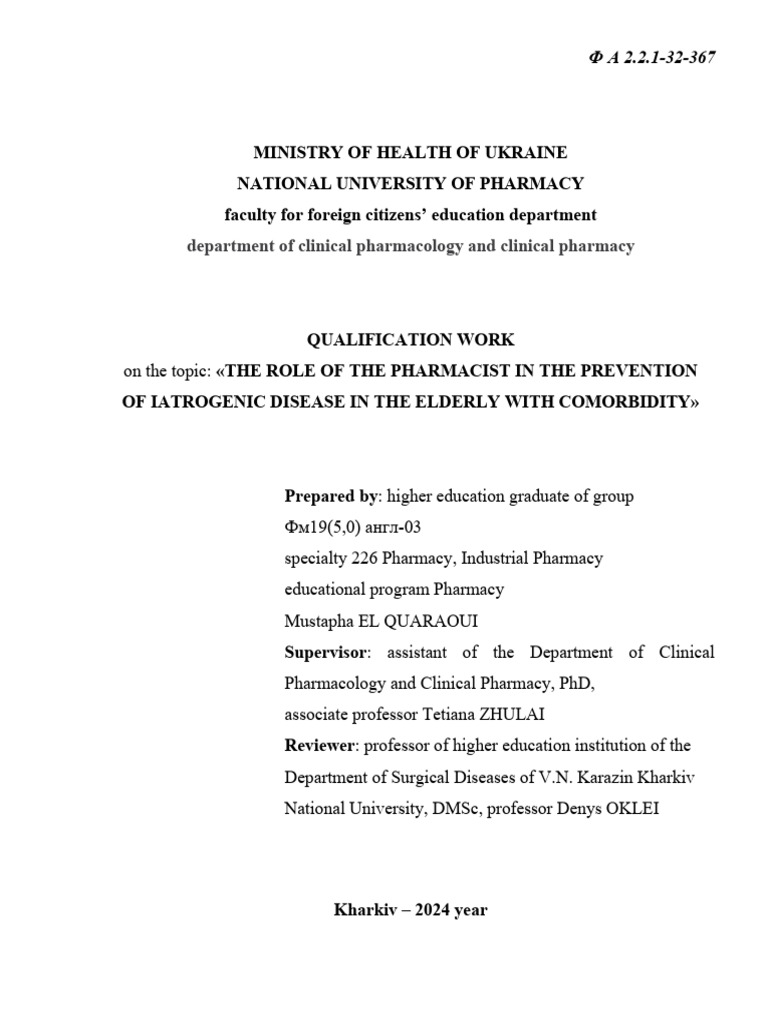 The Role of The Pharmacist in The Prevention of Iatrogenic Disease in ...