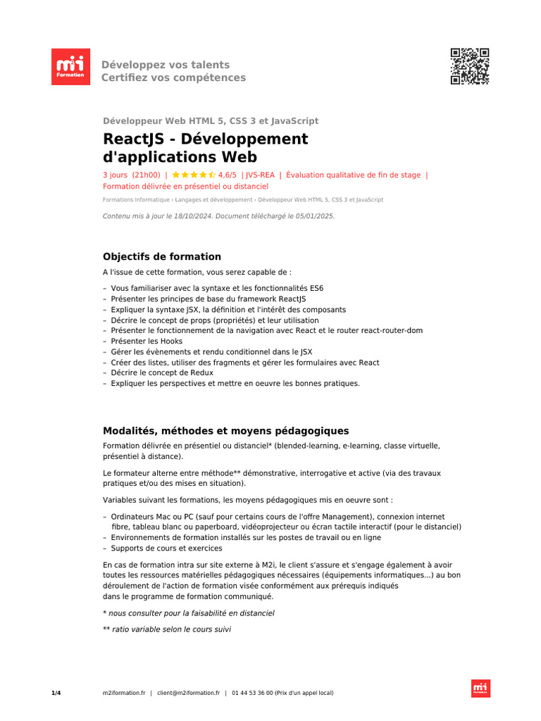 Formation ReactJS : Développement Web | PDF | Programmation web | Internet