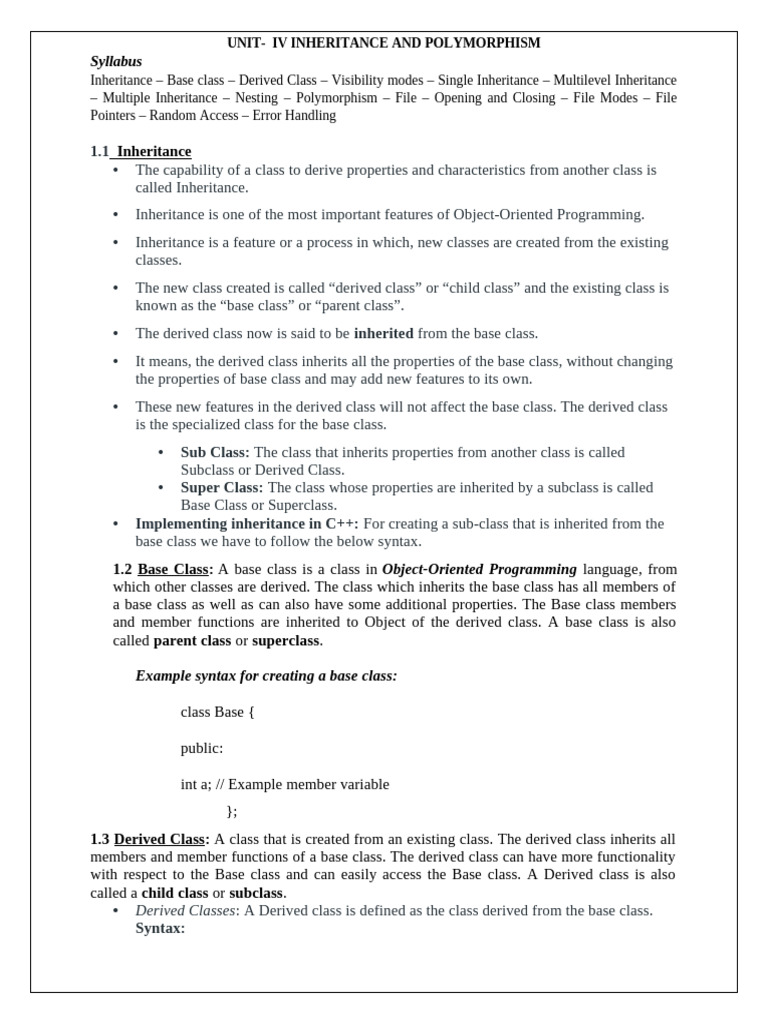 UNIT -4 | PDF | Inheritance (Object Oriented Programming) | Class ...