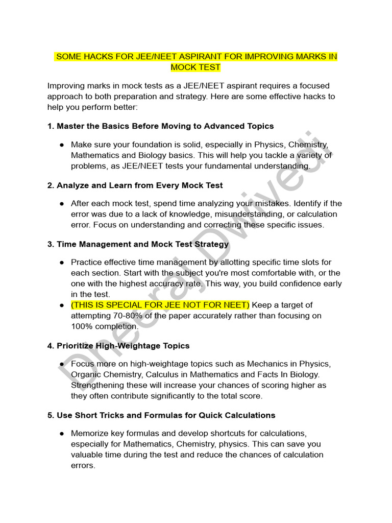 Some Hacks To Improve Marks in Mock Test | PDF | Multiple Choice ...