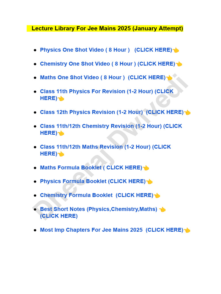 JEE Mains 2025: Physics One Shot Guide | PDF
