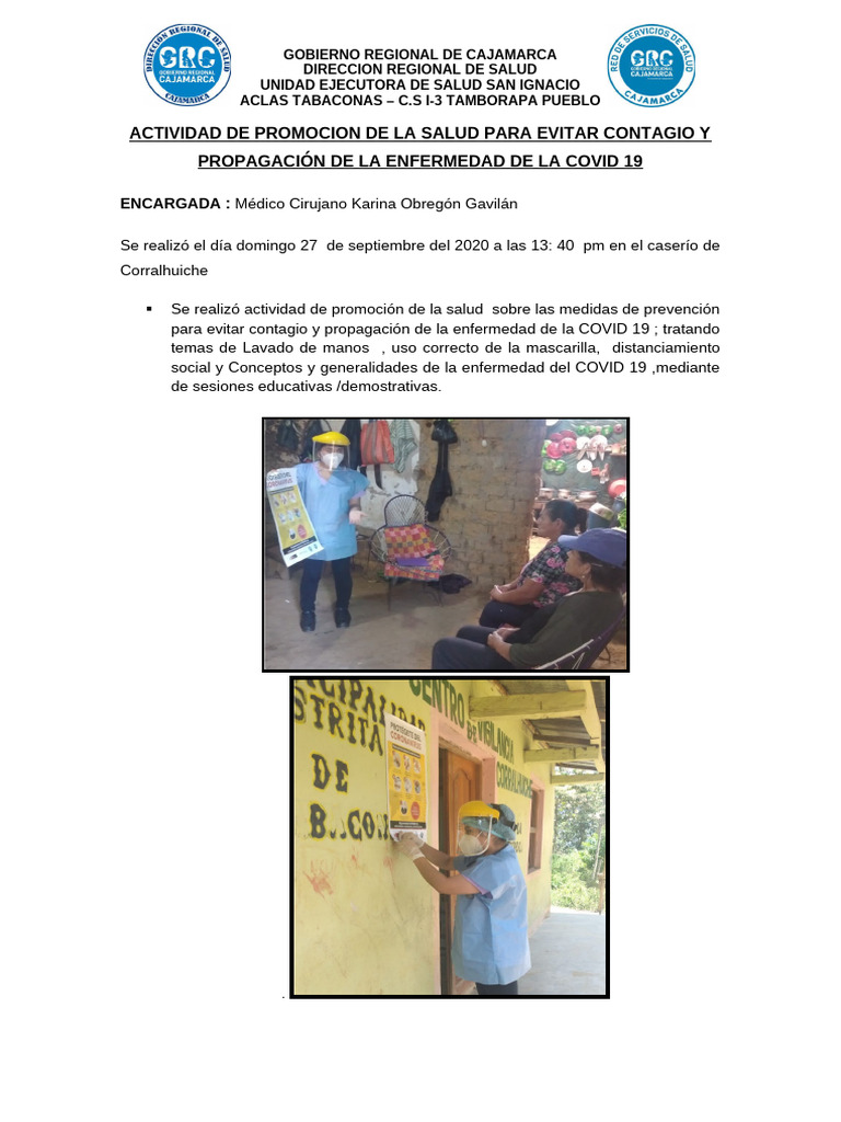 Actividad de Promocion de La Salud para Evitar Contagio y Propagación ...