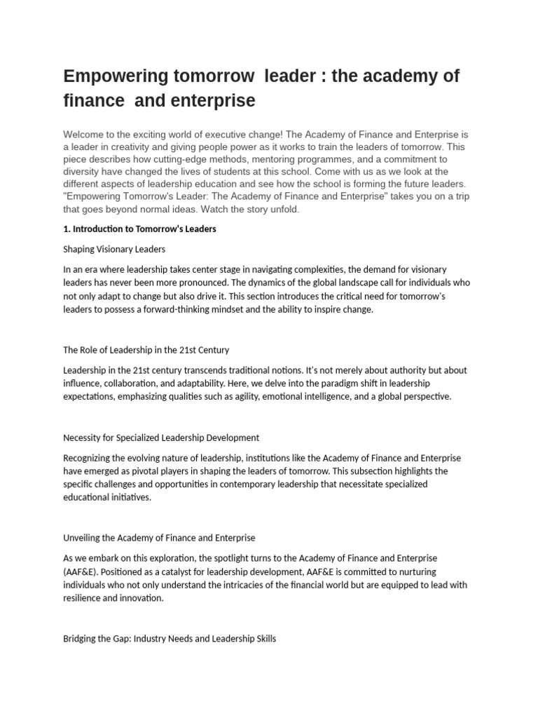 Empowering Tomorrow's Leaders at AAF&E | PDF | Mentorship | Leadership